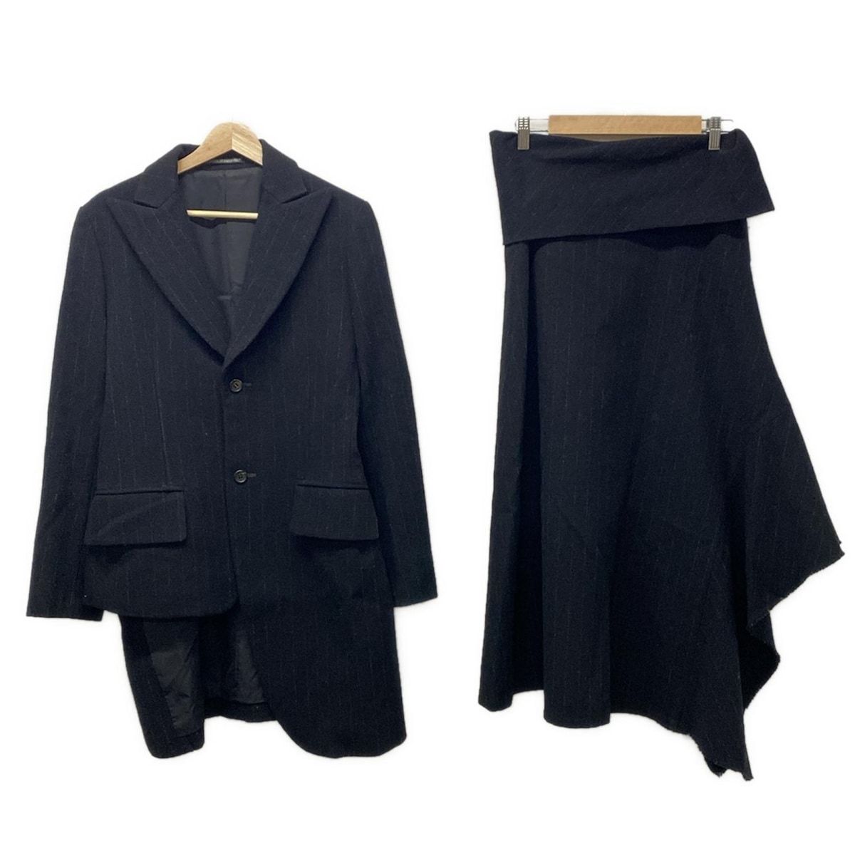 ヨウジヤマモト スカートスーツ サイズ2 M レディース - 黒×アイボリー COMPOSITION SEE ATTACHED LABEL| NOIR|変形デザイン|ストライプ