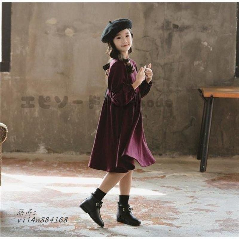  子供服 ワンピース 秋冬 長袖 フォーマル キッズ ジュニア 130 120 女の子 140 リボン 150 子供ドレス 蝶結び ベビー服 おしゃれ チュニック vii 4 w 884168 ベビーサンダル ベビーシューズ