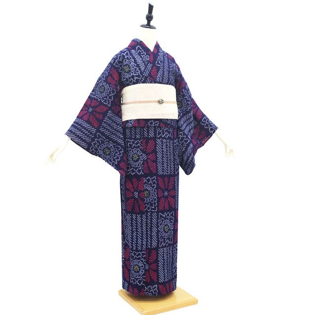 「希少サイズ」美品の有松鳴海絞り　浴衣　藍染　木綿　夏着物　伝統工芸 希少サイズ」美品の有松鳴海絞り 浴衣 藍染 木綿 夏着物 伝統工芸