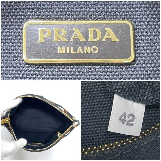 PRADAハンドバッグ.ポーチ プラダ ポーチ ブラック オレンジ 1N1758 美品 キャンバス 【公式通販】