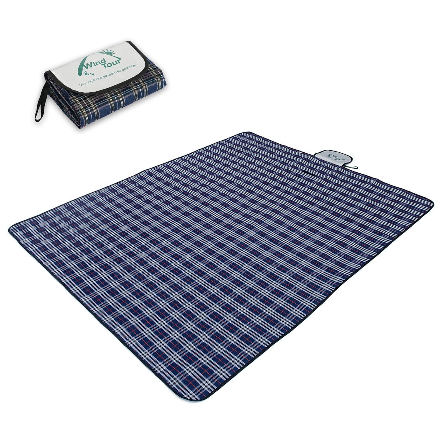 ピクニックマット 簡単収納 軽量 折り畳み 携帯便利 防水 運動会 キャンプ 遠足 レジャーシート 紺色