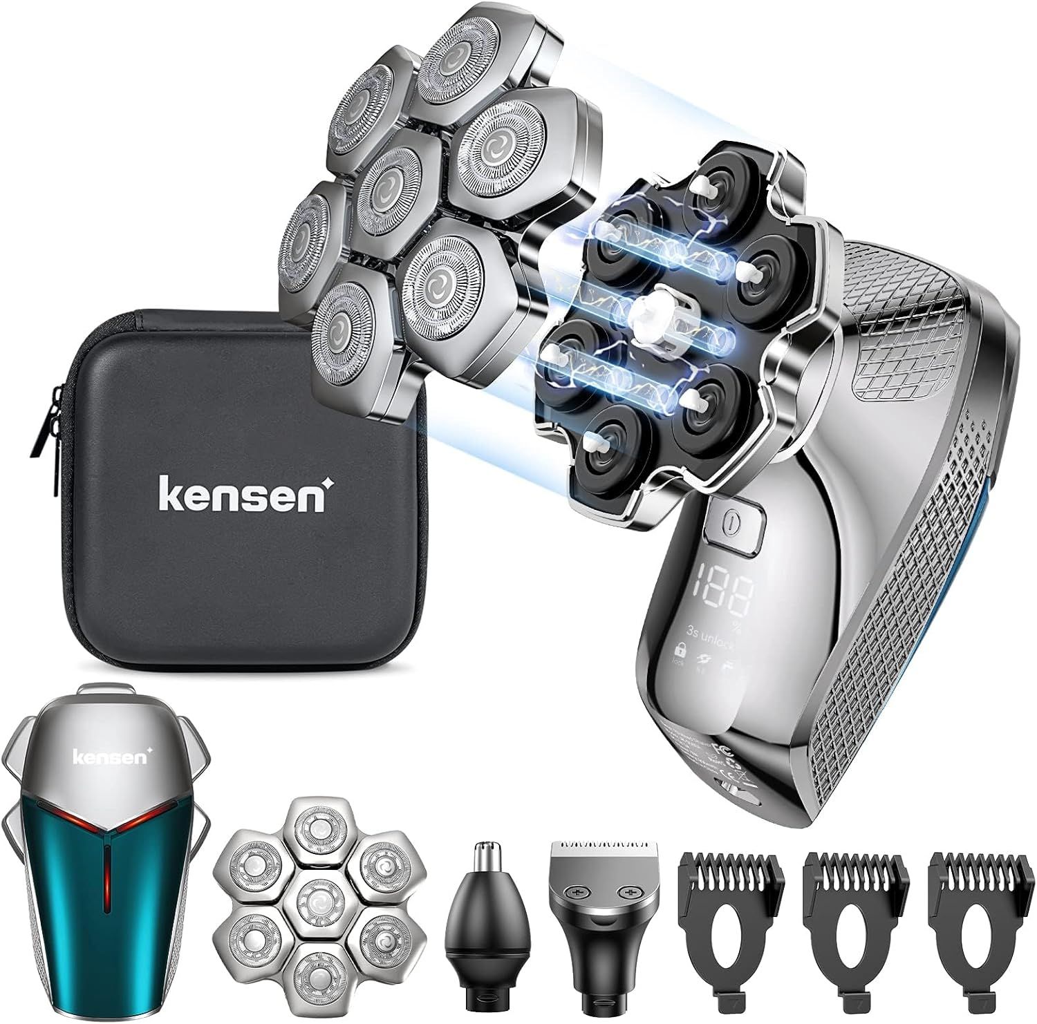 【テレビで紹介】kensen スキンヘッド用シェーバー スキンヘッド シェーバー メンズ 髭剃り 126枚刃 電動シェーバー メンズシェーバー 3in1 電気シェーバー 男性用 IPX6防水 乾湿両用 回転 ひげ