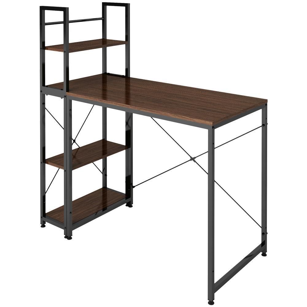 【ダークブラウン】パソコンデスク3段シェルフ付 オフィスデスク 簡易デスク 木製 ダークブラウン】パソコンデスク引き出し付き3段シェルフ付書斎机 学習