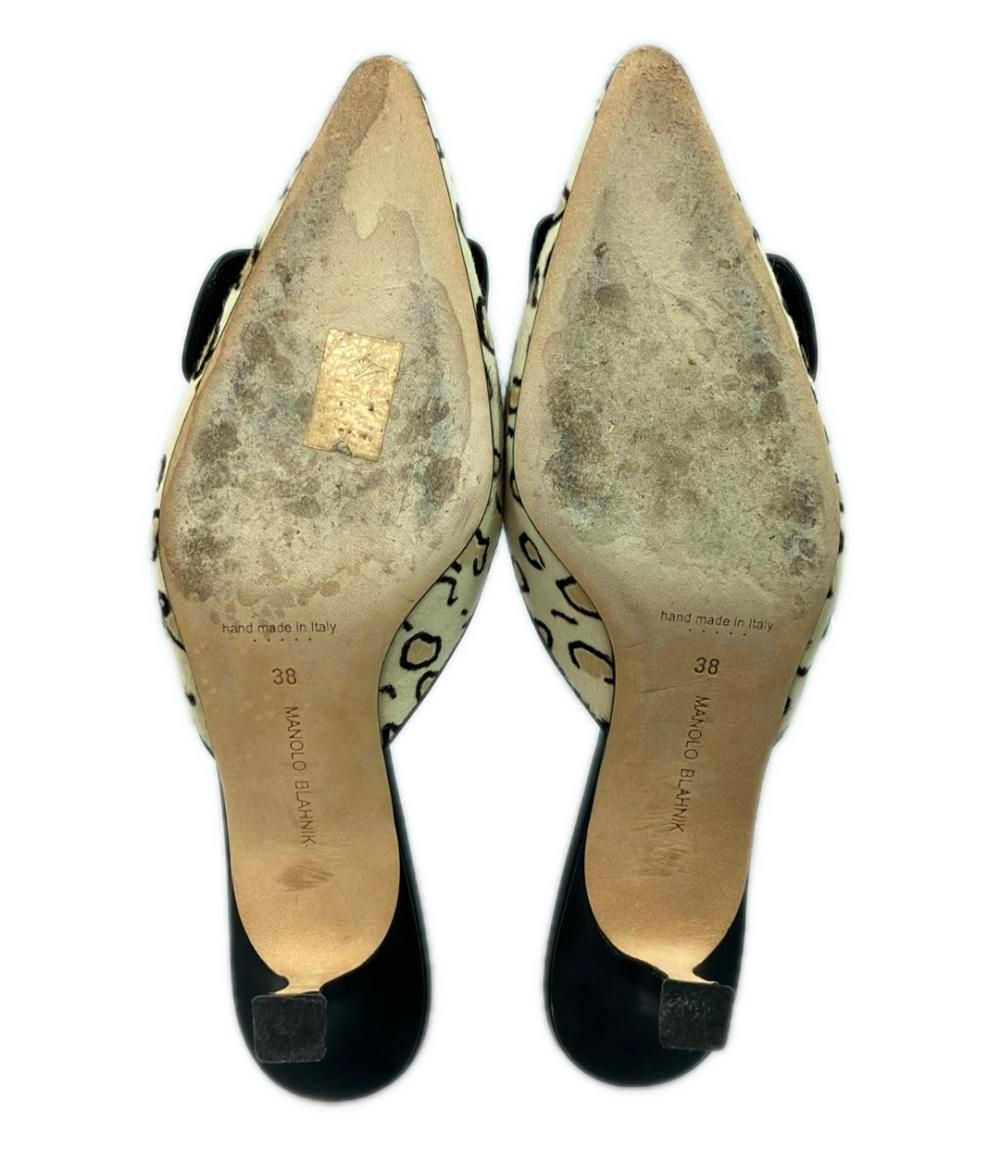 マノロブラニク レオパード柄ハラコミュール メイセール レディース