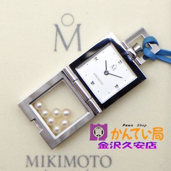 MIKIMOTO ミキモト ペンダントウォッチ 7Pパール ネックレス 時計 クォーツ ホワイト文字盤 稼働品 箱つき A25-1930 久安店