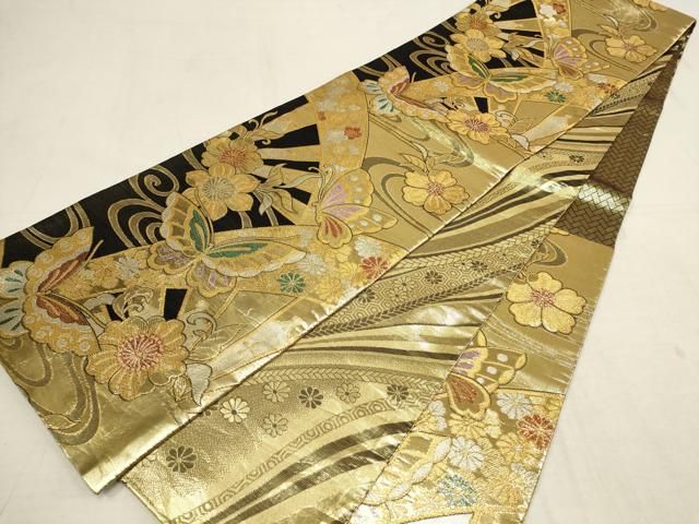 大得価，お得 平和屋着物▼全通全景柄袋帯　飛鶴人物風景文　金銀糸　正絹　逸品　AAAZ4310wj