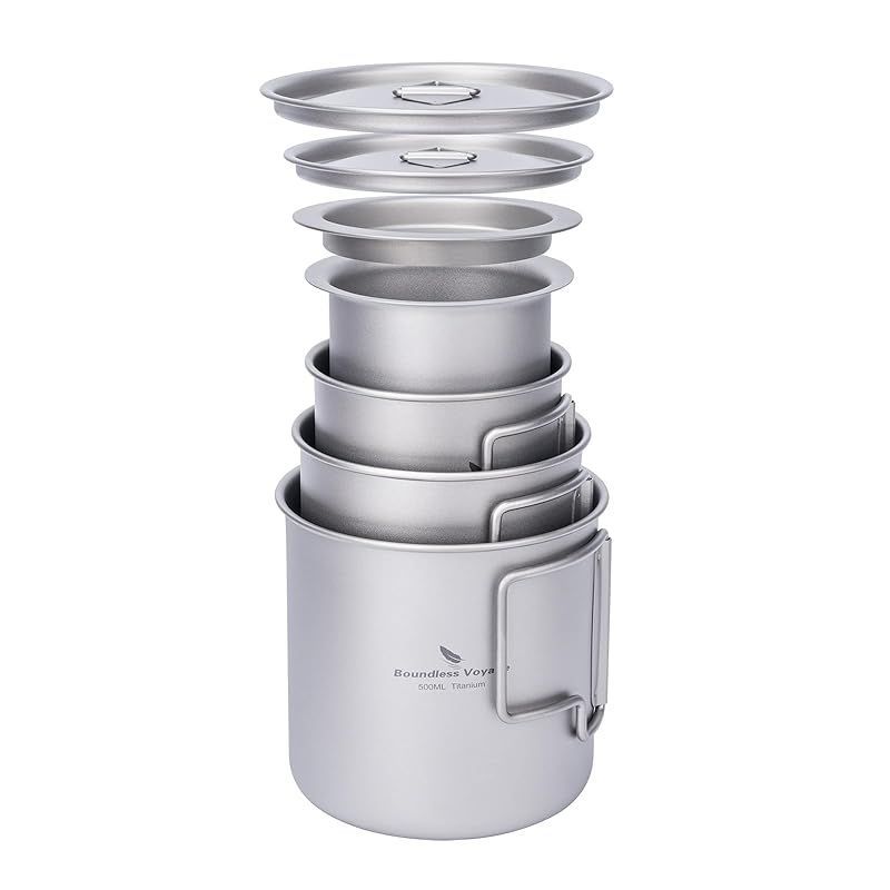 【特価商品】Boundless Voyage チタンマグカップ 220ml/350ml/500ml 蓋付き 超軽量 単層構造 折りたたみハンドル 直火 錆びない アウトドア キャンプ用品 (220ml/350ml/500ml Ti3060D)