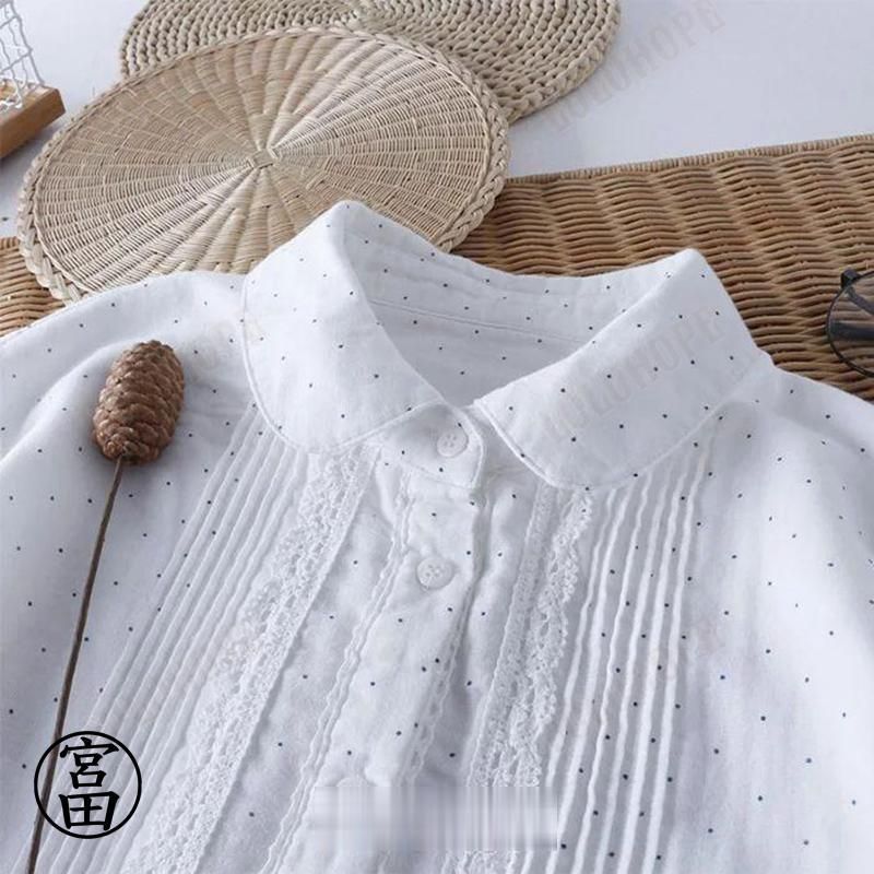 コットン 白シャツ ブラウス レディース 長袖 シャツ スーツ コットン インナー オフィス ビジネス 事務服 制服 リクルート おしゃれ ワイシャツ 白 ドット