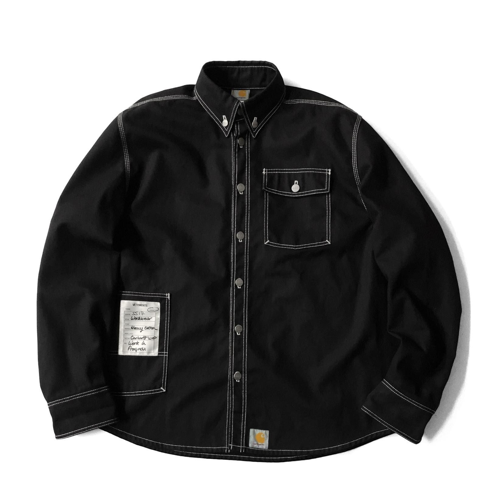 【美品】17SS VETEMENTS x Carhartt ヴェトモン カーハート デニムシャツ ワークシャツ オーバーサイズ XS 黒 ブラック