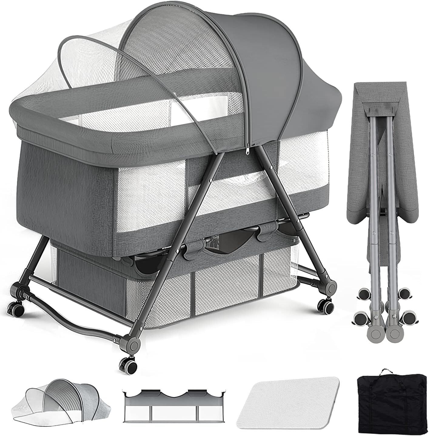 開封済・未使用品】UBRAVOO ベビーベッド ゆりかご ベビーラック  