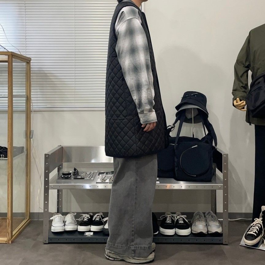 UNIVERSAL OVERALL QUILT LONG VEST ブラック UNIVERSAL OVERALL（ユニバーサルオーバーオール） キルティングベスト