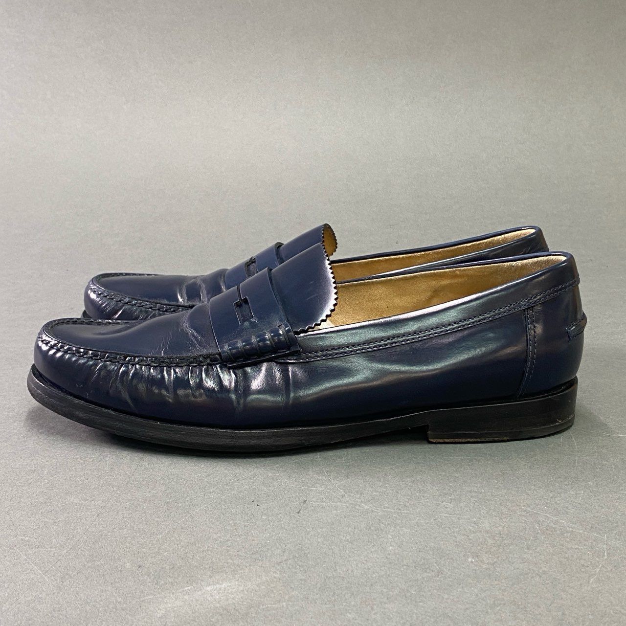 3b14 HERMES エルメス レザーローファー 40 1/2 ネイビー Leather 革靴 