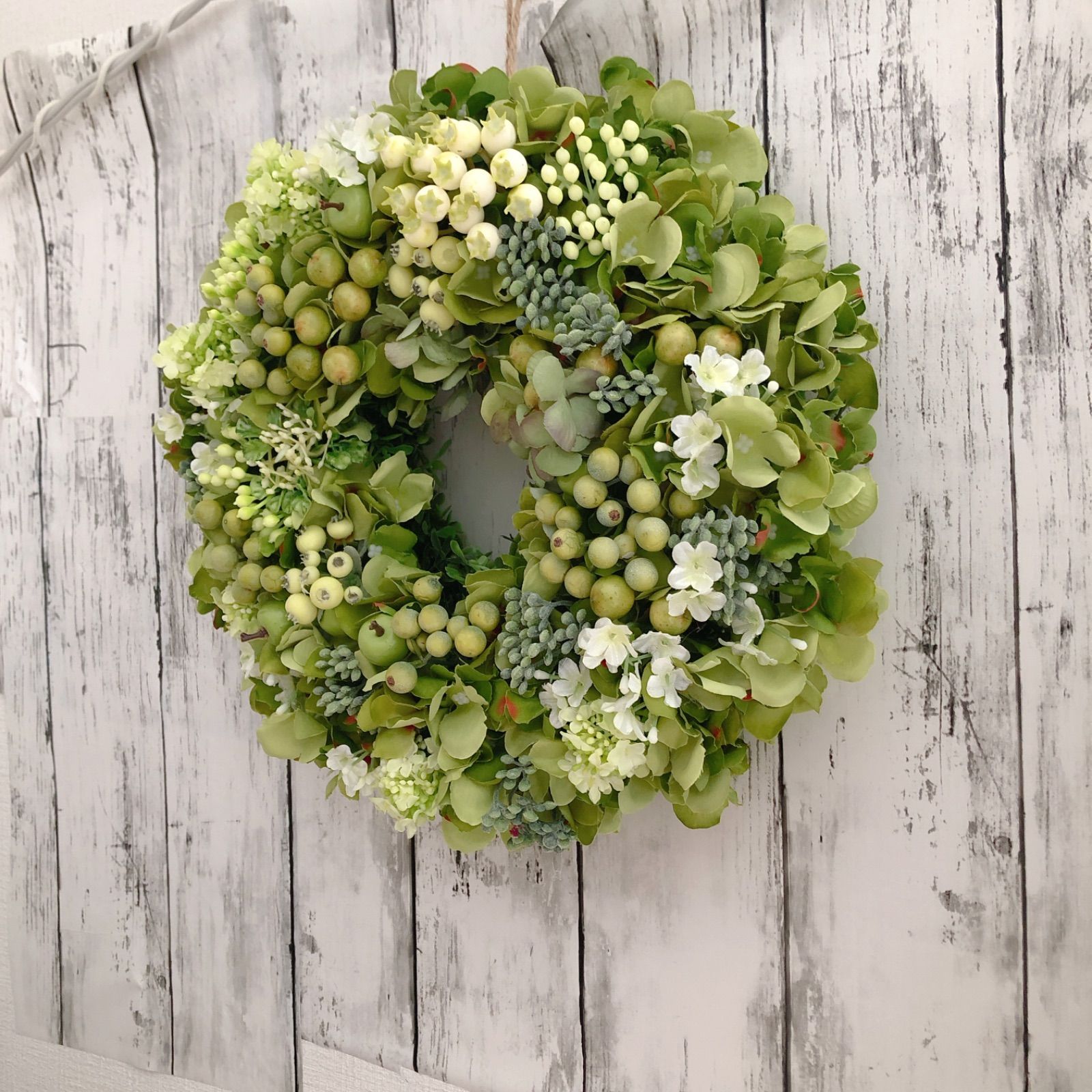 専用☆32cm 紫陽花とベリーと青りんごのグリーンリース アジサイ  