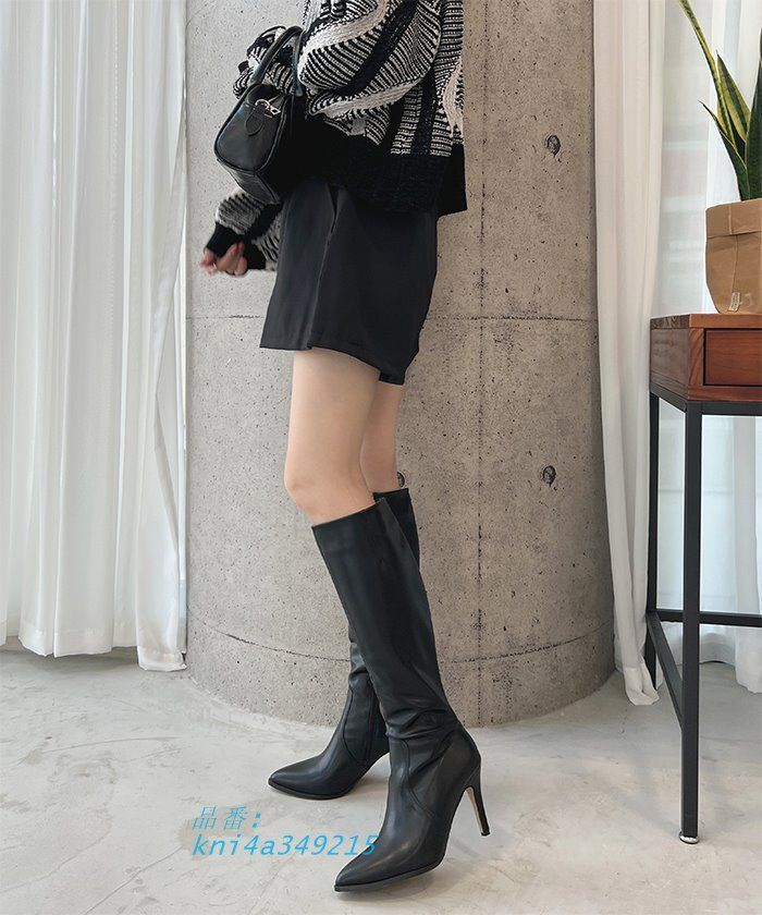 ブーツ ロング レディース 秋 冬 ヒール 韓国コーデ きれいめ シンプル 高見え 360度美シルエット美脚ポインテッドトゥロングブーツ カジュアル kni4a349215 KIN-KAAI_COM