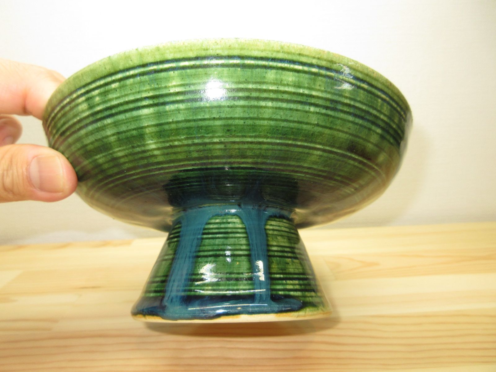 逢絢亭】茶道具 工場 菓子鉢 高台鉢 美濃焼 織部 加藤芳右衛門 共箱入り