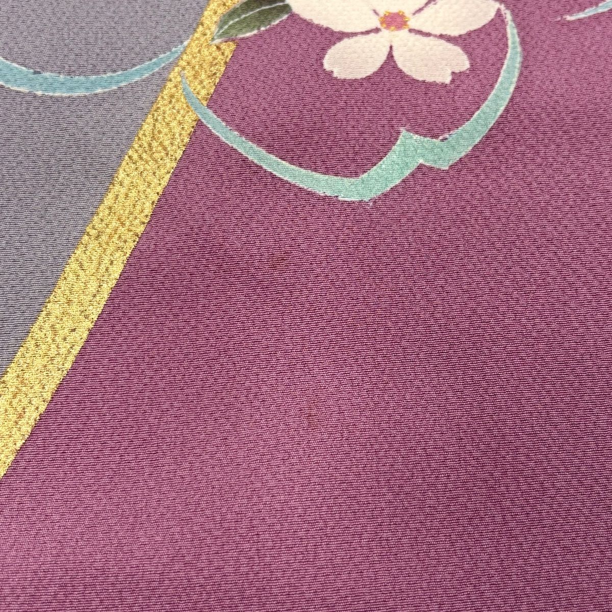 【専用】振袖 着物 中古 正絹 薔薇模様 身丈156cm M A1085-8 振袖 身丈156cm 裄丈65.5cm M 袷 桜 草花 箔 金彩 紫 正絹 秀品