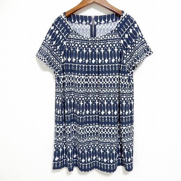 snc レリアン Leilian チュニック 13+ 紺 白 大きいサイズ 半袖 総柄