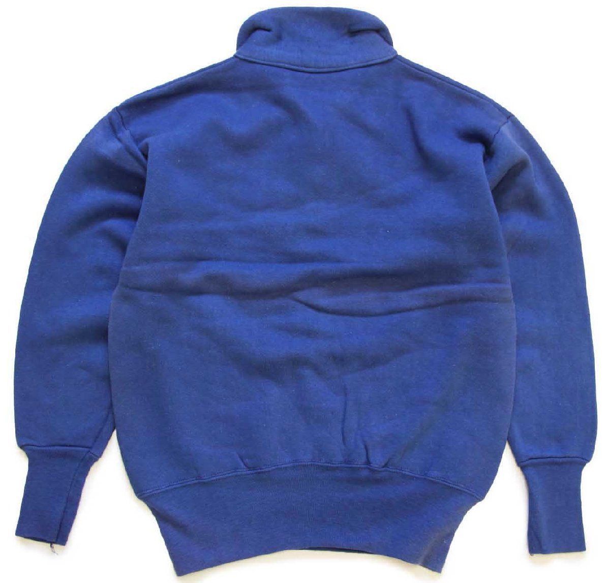 50s UNKNOWN 無地 襟付き ハーフジップ コットン スウェット 青