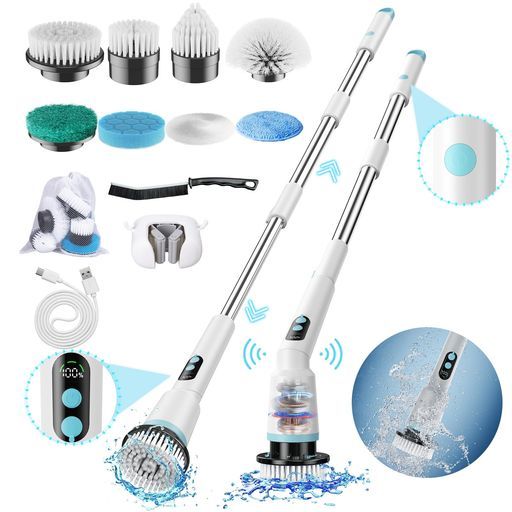 【2025新登場・LED電量速度表示・IPX7防水・2つの制御方法】Kimeetol電動お掃除ブラシバスポリッシャーお風呂掃除ブラシ長さ伸縮可能手持ち式IPX7防水9種類の多機能ブラシ付電池容量2500mAh残…