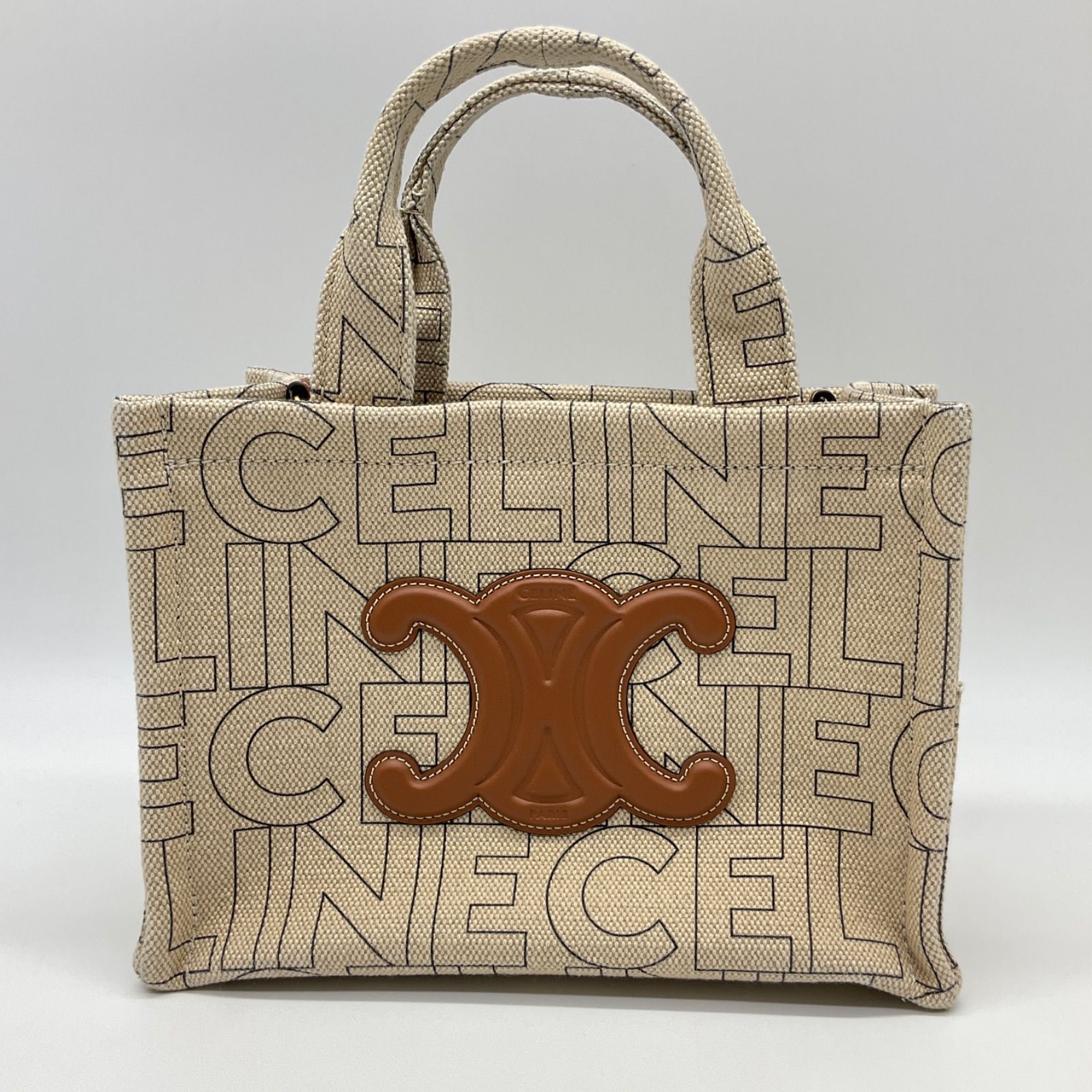 CELINE セリーヌ スモール カバ タイス トートバッグ キャンバス×レザー ベージュ 199162ERQ.02NT トリオンフ ナチュラル ブラウン 2WAY 保存袋付【中古】Aランク