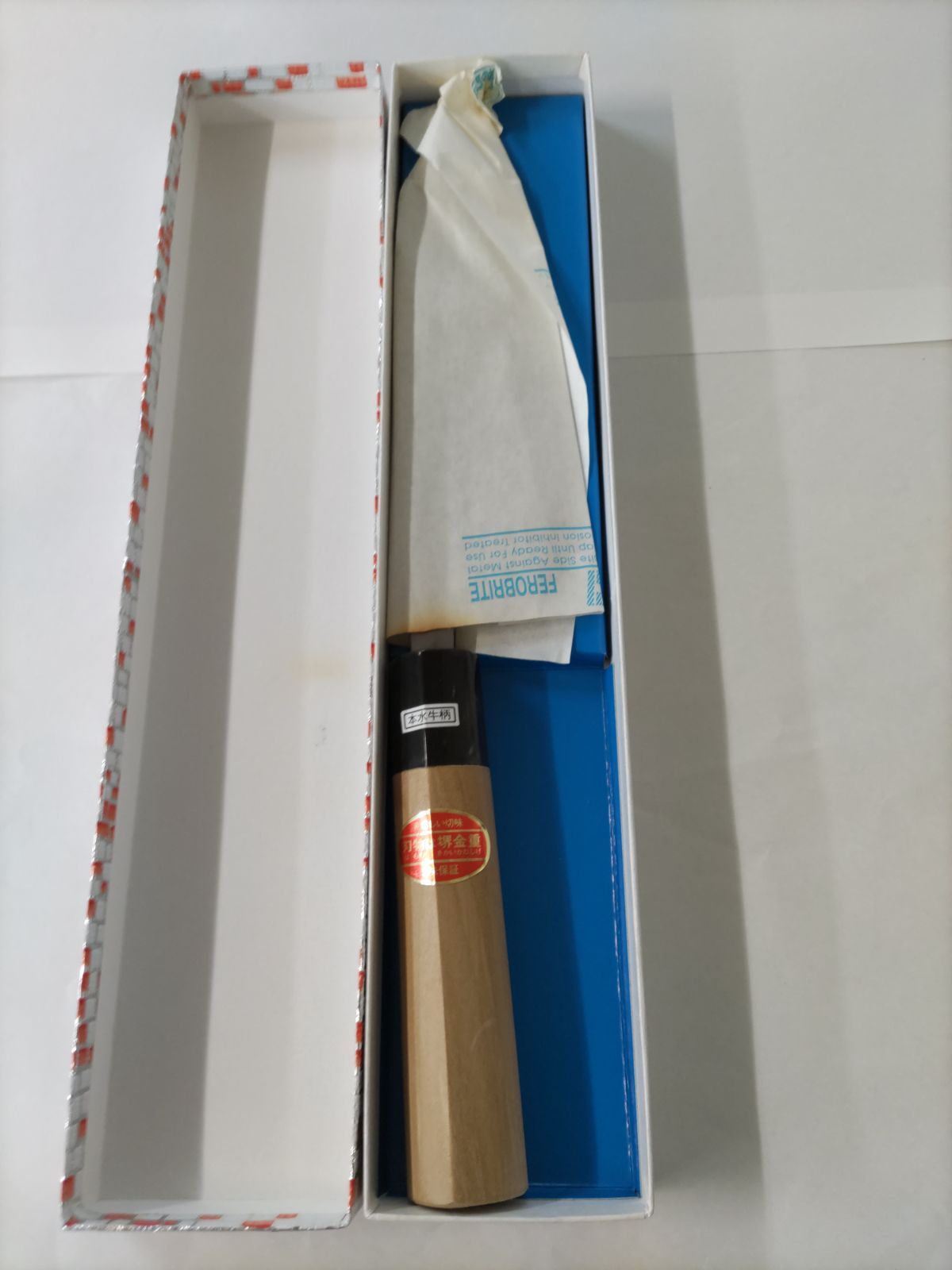 堺金重 出刃包丁 庖丁 180㎜ 本水牛柄