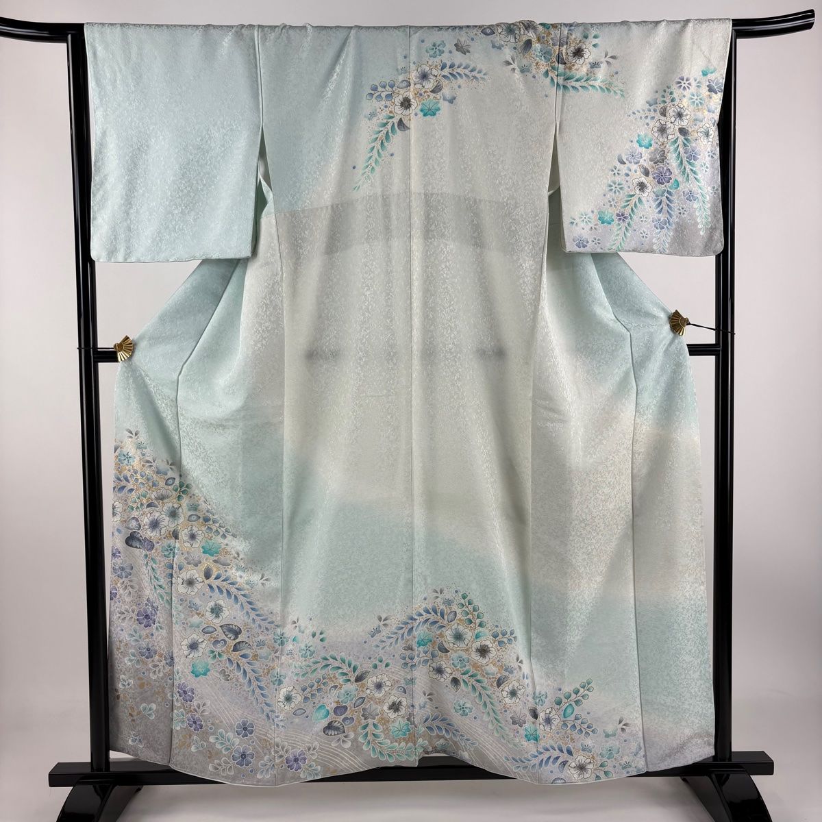 訪問着 身丈159cm 裄丈66.5cm M 袷 辻が花 金彩 銀通し 薄緑 正絹 名品