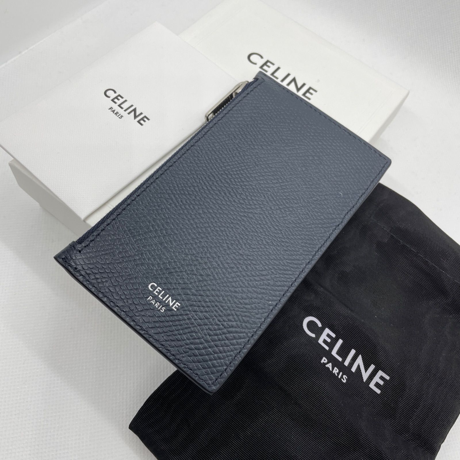 新品 CELINE カードホルダー コインケース付き ロゴ ネイビー セリーヌ 