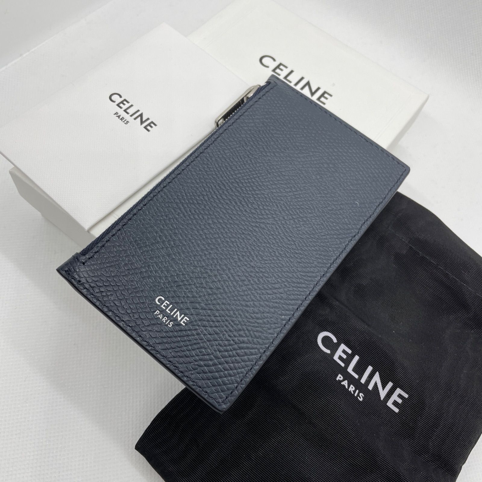 新品 CELINE カードホルダー コインケース付き ロゴ ネイビー セリーヌ