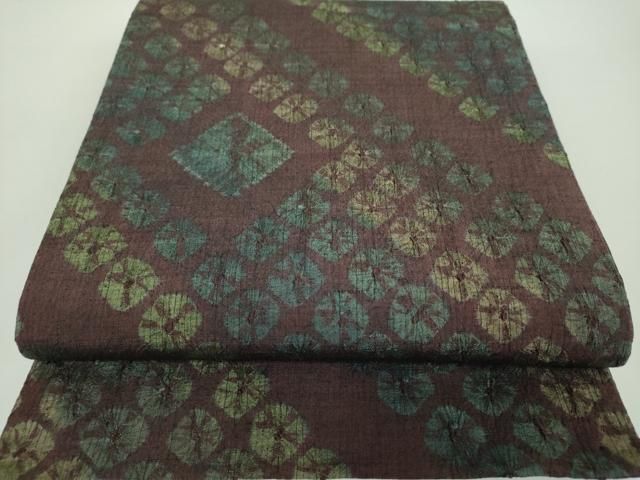 平和屋着物●菅原工房 菅原結作 漢方染紬 両面 全通柄袋帯 紬地 総絞り 菱文 正絹 DAAX4563ps