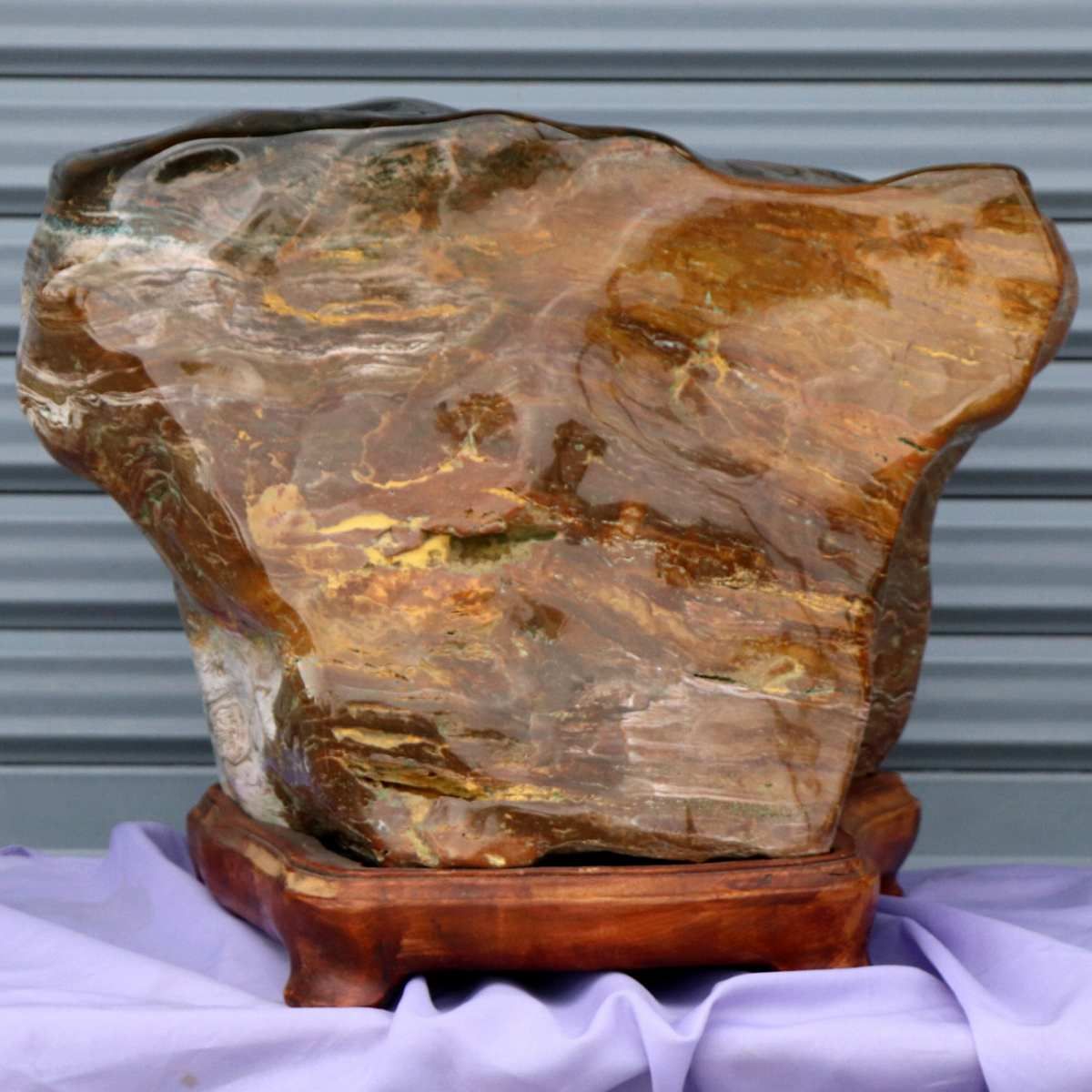 青森県天然記念物・玉鹿石・津軽錦石・台座付・No.200708-376・送料