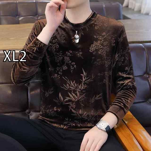 [XL2]秋冬 コーデ メンズ  服 シンプル ファッション オシャレ 大人 かっこいい 大きいサイズ ストリート 紳士服  ゴールド 黒 梅 プリント カジュアル トップス 長袖 ラウンドネック スウェッ