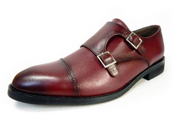 Oriental バーガンディ モンクストラップシューズ PARASHOE 本革 ダブルモンクストラップ ビジネスシューズ ワイン