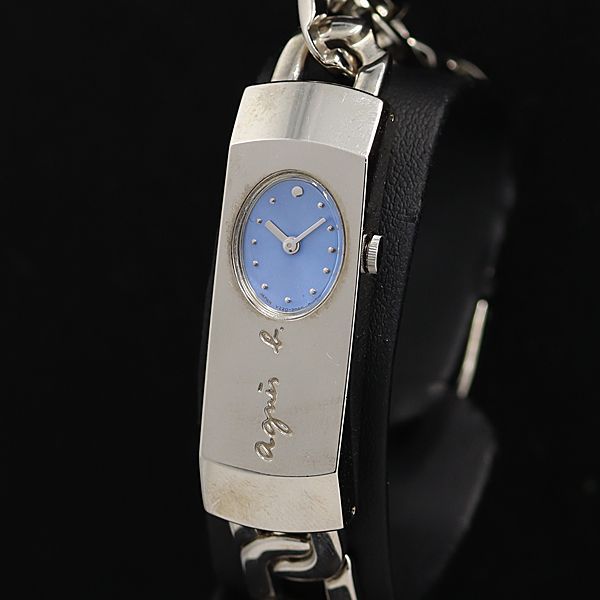 稼働 良品 アニエスベー V220-6530 QZ 青文字盤 ラウンド レディース腕時計 OSW 2000000 NSK