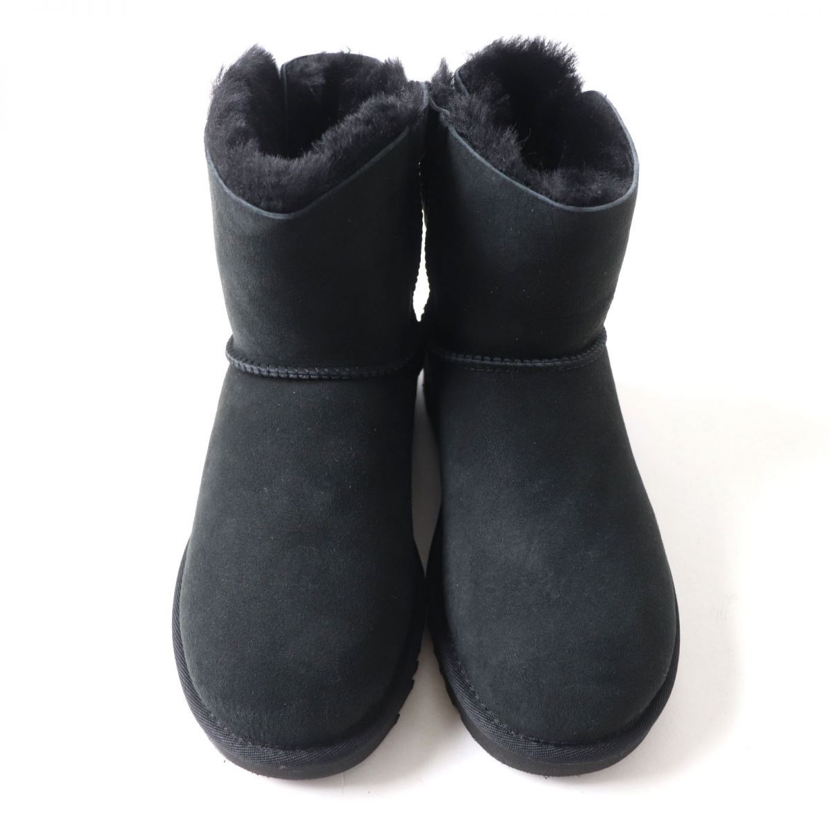 未使用品★UGG アグ 1012808 W NAVEAH ナベア バックリボン付き ミニ ムートンブーツ／フラットブーツ レディース ブラック 黒 7  箱付