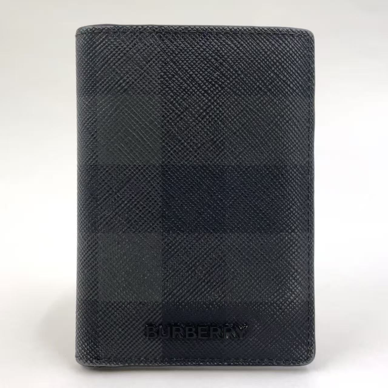 BURBERRY チェック柄 レザー グレー×ブラック カードケース
