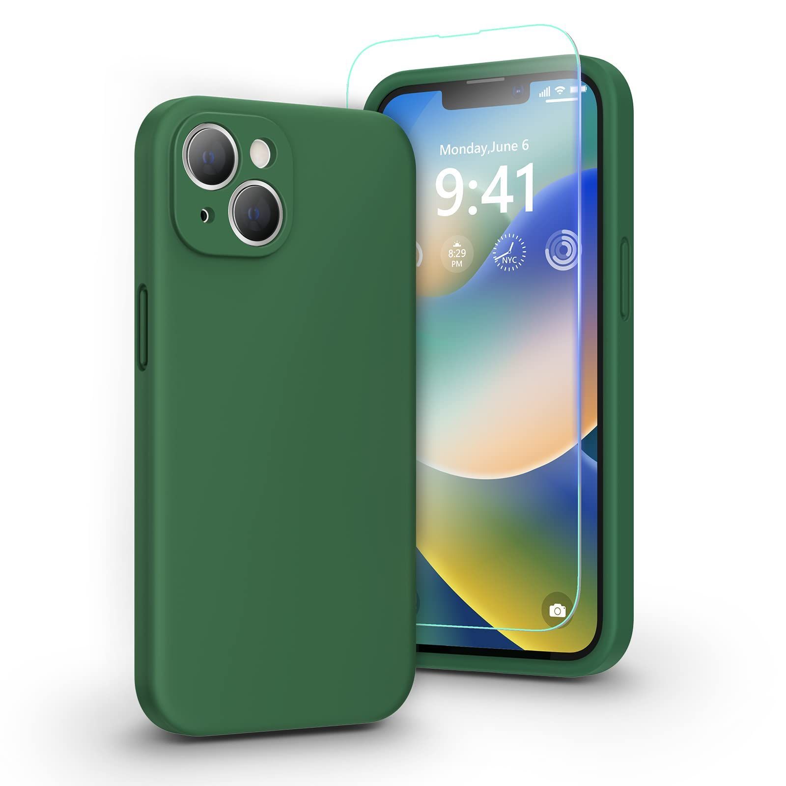 【数量限定】pcgaga iPhone14ケース シリコン iPhone 14 ケース ガラスフィルム付き あいふぉん14ケース カメラ保護付き 6.1インチ クローバーグリーン