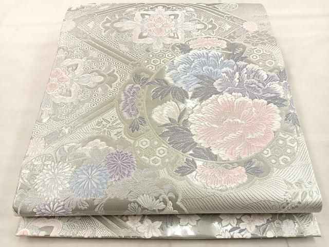 【ポイント10倍】 平和屋着物◎六通柄袋帯 唐織 正絹 プラチナ箔 花絵皿文 九百錦 着物・浴衣