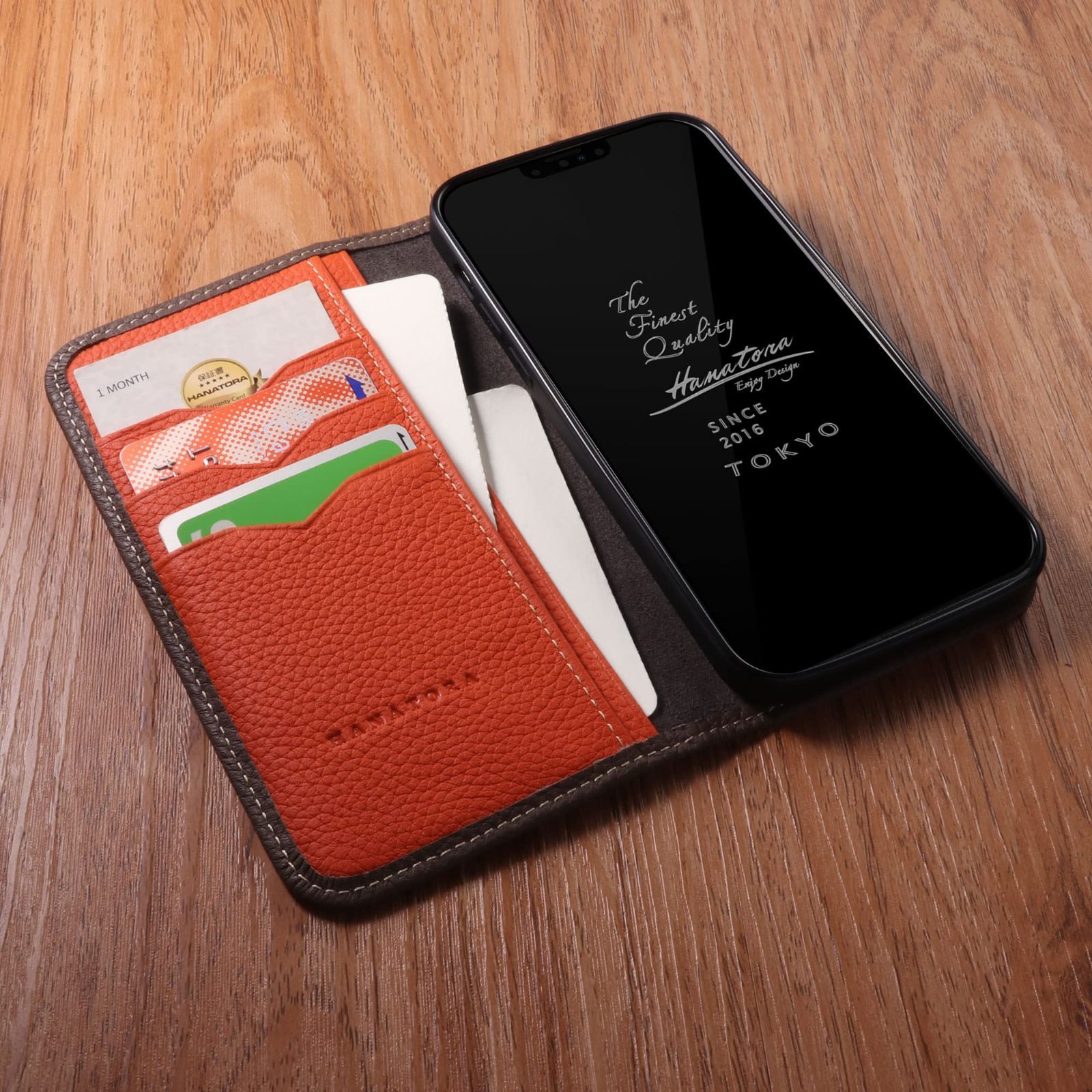 在庫 マグネットなし 磁石不使用 ハンドメイド 耐衝撃 スマホケース シュリンクカーフレザー トープ 本革 手帳型 オレンジ バイ ケース mini PH-13Mini-Taupe-OG iPhone13 HANATORA WWW_OLIVIERBERNSTEIN_COM