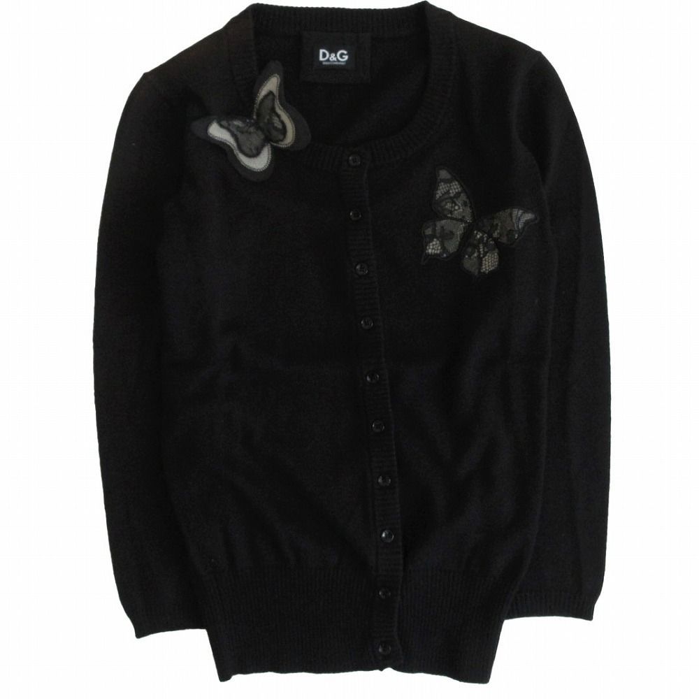 D&G DOLCE&GABBANA ドルチェアンドガッバーナ バタフライ ニット カーディガン トップス 8分袖 ブラック レディース 【中古】 D&G DOLCE&GABBANA ドルチェアンドガッバーナ バタフライ ニット