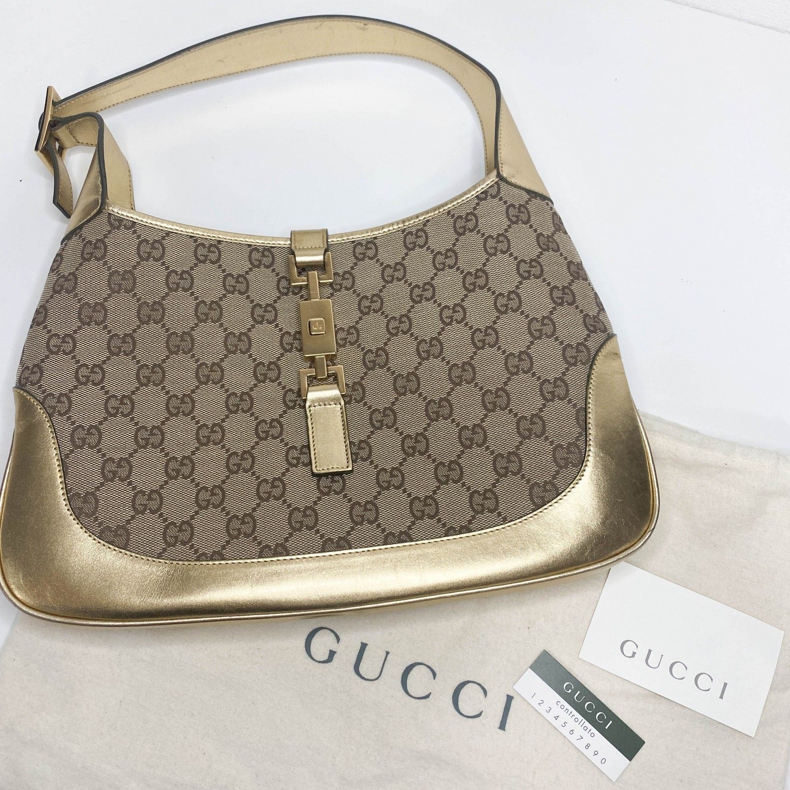 GUCCI グッチ 希少 ジャッキー ゴールド GGキャンバス ワンショルダー ショルダーバッグ - メルカリ