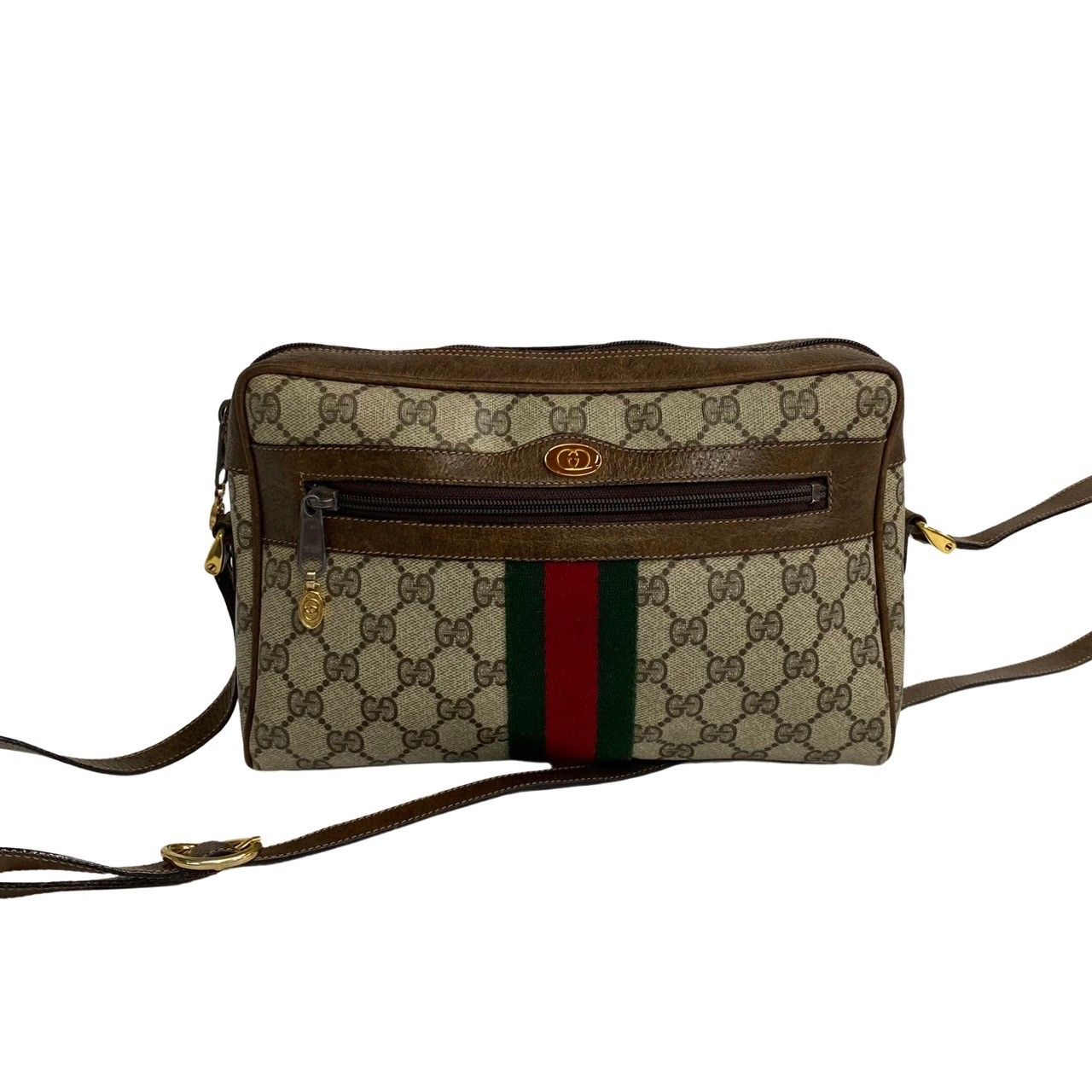 美品オールドグッチ GUCCI レザー ダークブラウン シェリーライン GG グッチ GUCCI オールドグッチ シェリーライン GGプラス 斜め
