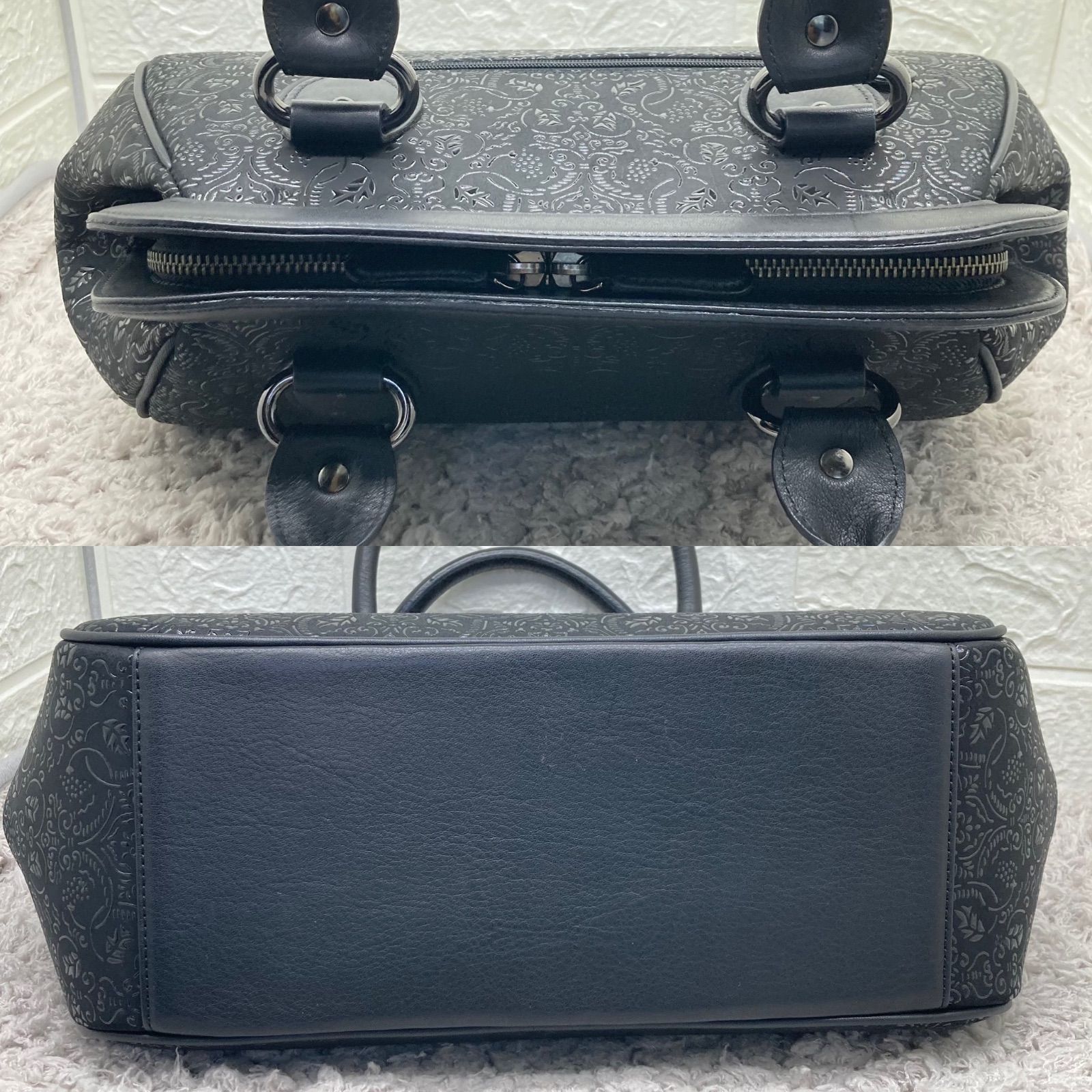 【極美品】 印傳屋 INDEN-YA ハンドバッグ 漆塗り 鹿革 フォーマル INDEN-YA / 印傳屋 印伝 鹿革 漆塗り ブラック 黒 ハンドバッグ