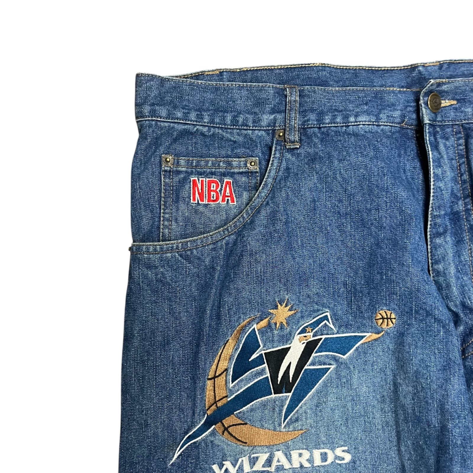 NBA 刺繍ロゴ デニムパンツ 36 NBA パッチワークデニムパンツ 刺繍ロゴ 激レア - メルカリ