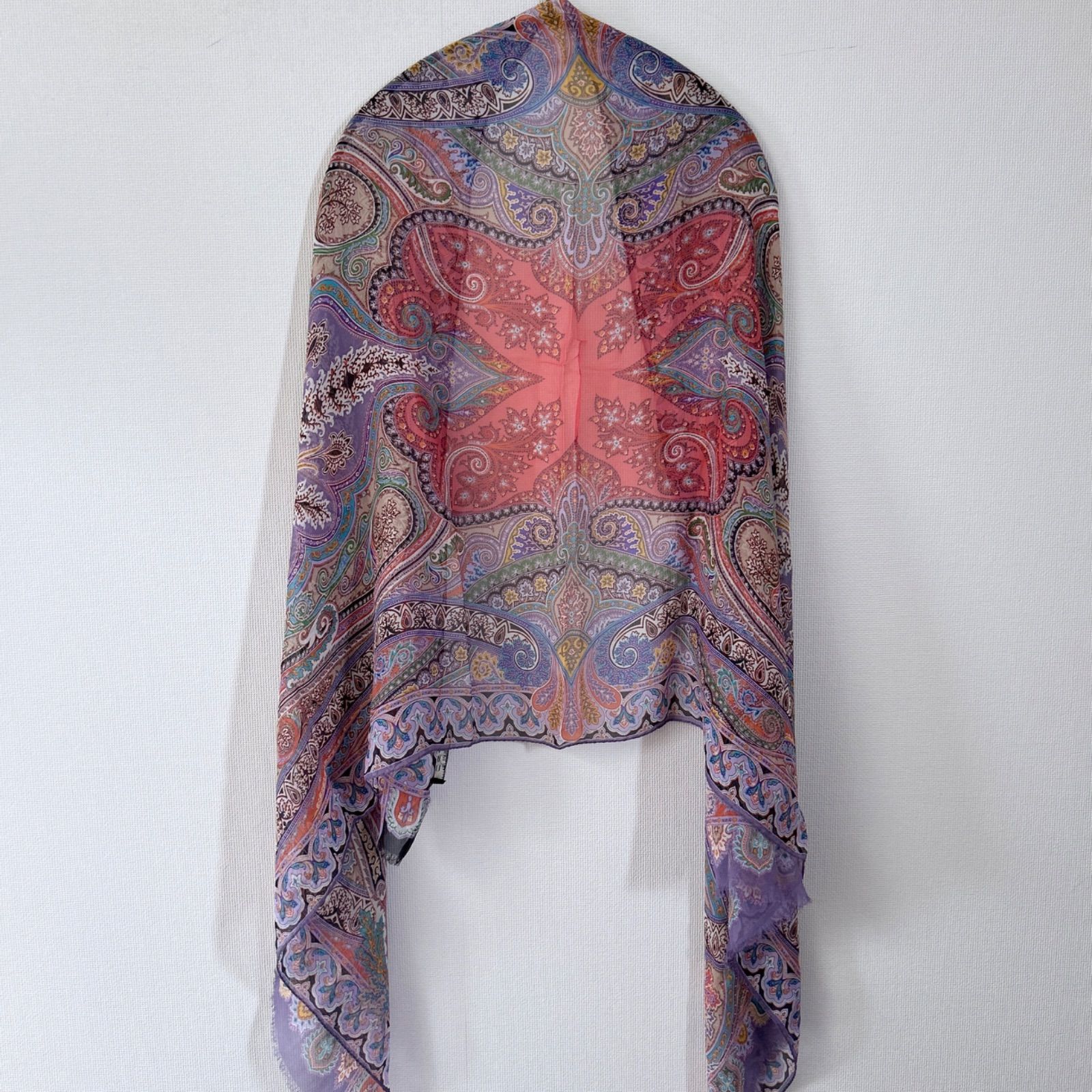 美品 ETRO エトロ 大判シルクストール ペイズリー ピンク マルチ