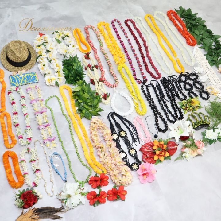 フラダンス 小物 小道具 まとめ売り 全65点 セット カラフル ネックレス フラワーレイ リーフレイ 髪飾り 頭飾り ハット ポーチ タヒチアン 舞台 アクセサリー 民族舞踊 舞台衣装 フラダンスセット 小道具セット ダンス用品 小物セット フラワー