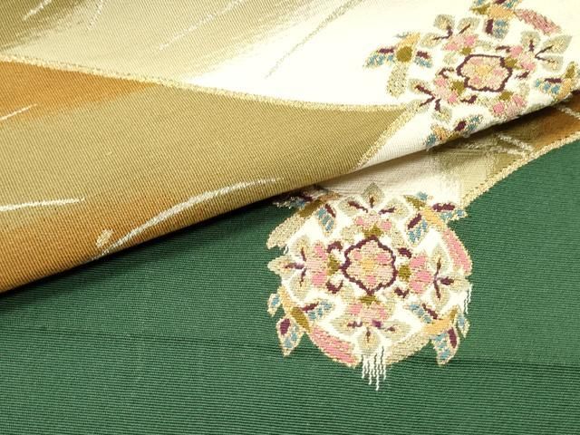 平和屋着物○爪掻き本綴れ 八寸名古屋帯 正倉院花鳥芝文 金糸 正絹