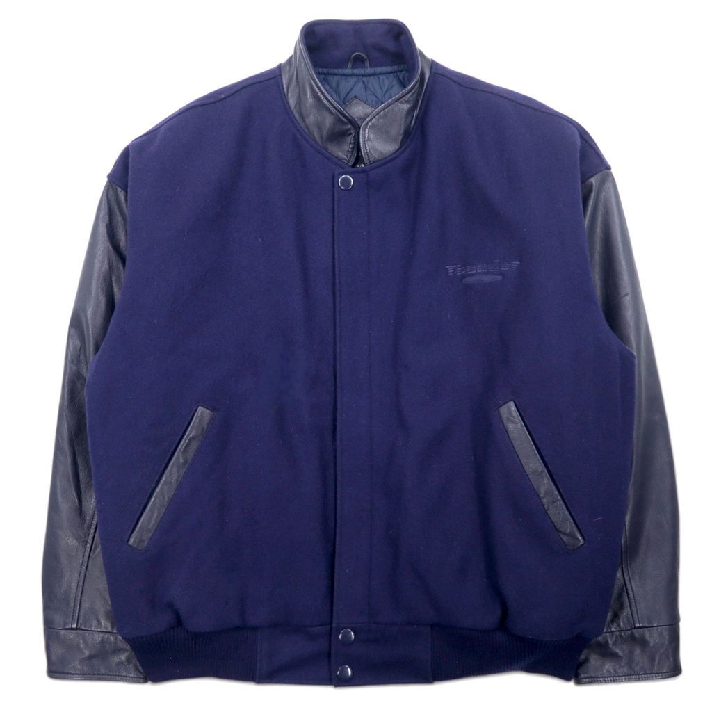 TRIMARK レザー 切替 スタジャン L ブラック レザー キルティング Vintage 90s Varsity Jacket Made in Canada Trimark レザー 切替