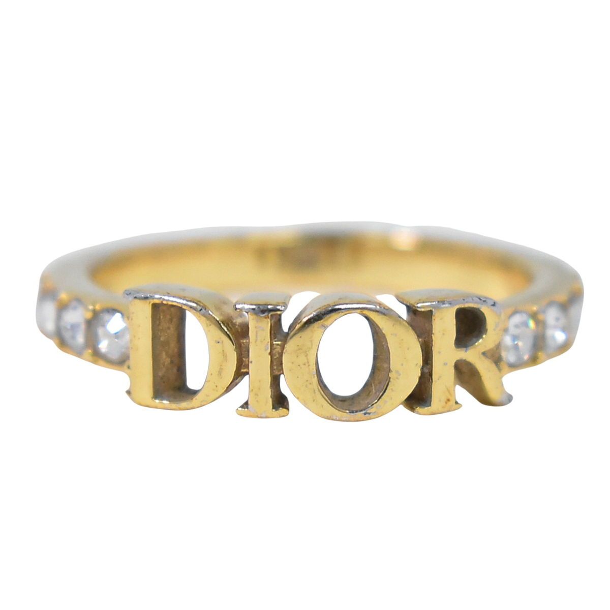 本物 ディオール DIOR ロゴ ラインストーン リング 指輪 M 12.5号 GP ゴールドメッキ アクセサリー ジュエリー フォロー割