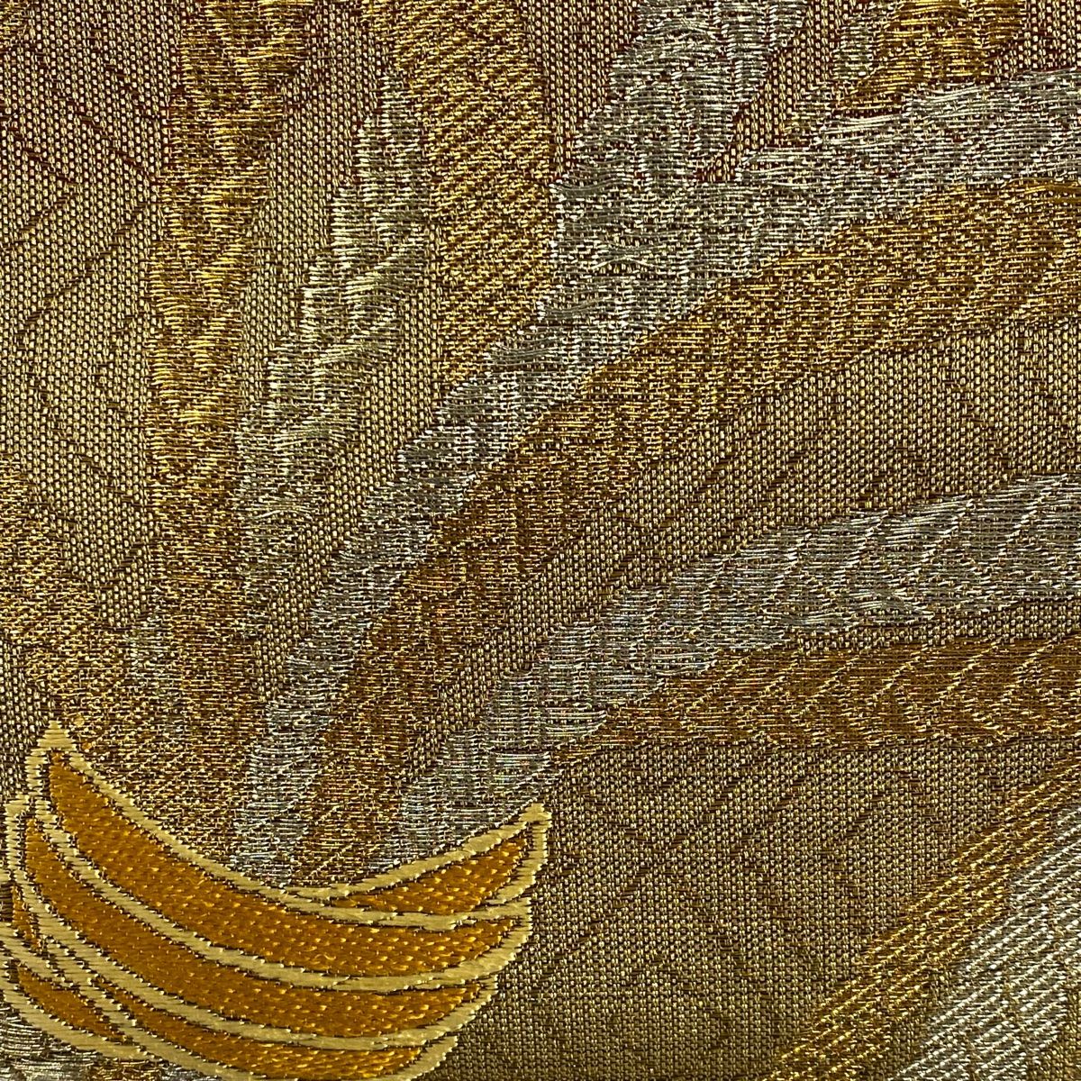 袋帯 落款 室町源 吉祥結び文 金糸 銀糸 金色 全通 正絹