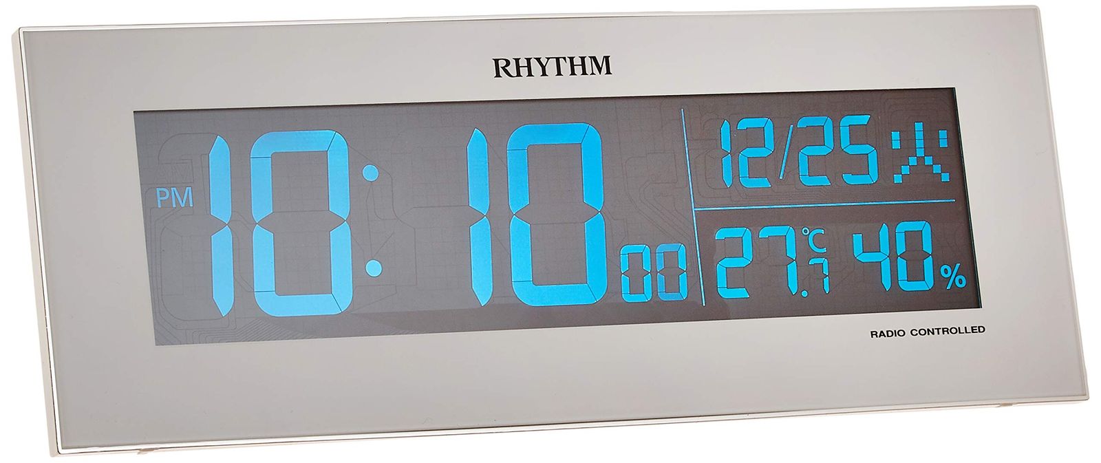 リズム RHYTHM 目覚まし時計 電波時計 デジタル グラデーション LED 365色 表示 AC電源 白 Iroria イロリア 8RZ173SR03 ホワイト